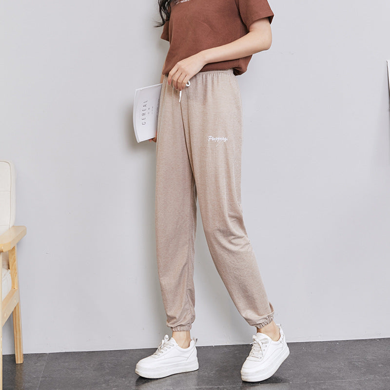 Bolk pants female spring and summer thin air conditioning trousers casual bucket foot anti-mosquito pants home outside wearing a house