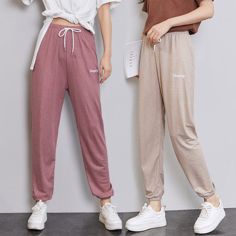 Bolk pants female spring and summer thin air conditioning trousers casual bucket foot anti-mosquito pants home outside wearing a house