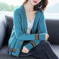 Jacquard V-small fresh knit sweater female cardigan 2020 new women's outer long sleeve shirt loose jacket