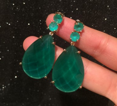 Net red European and American style retro big water drop earrings simulation emerald bar earrings blue Paraiba earrings female