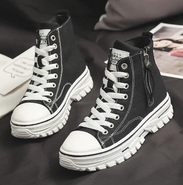 2022 Autumn New Style Women Casual Shoes Platform Sneakers PU Leather Shoes Woman High Top White Shoes Tenis Feminino  A1-204