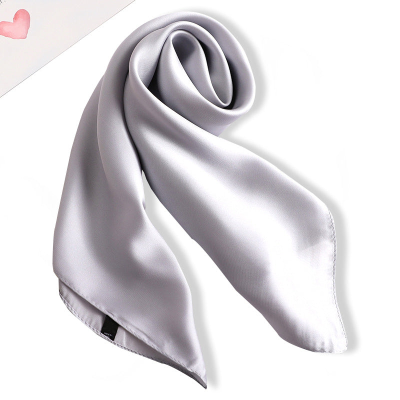 Simple solid color scarf female simulation silk small square scarf 70cm European and American basic models with shirt professional scarf kids