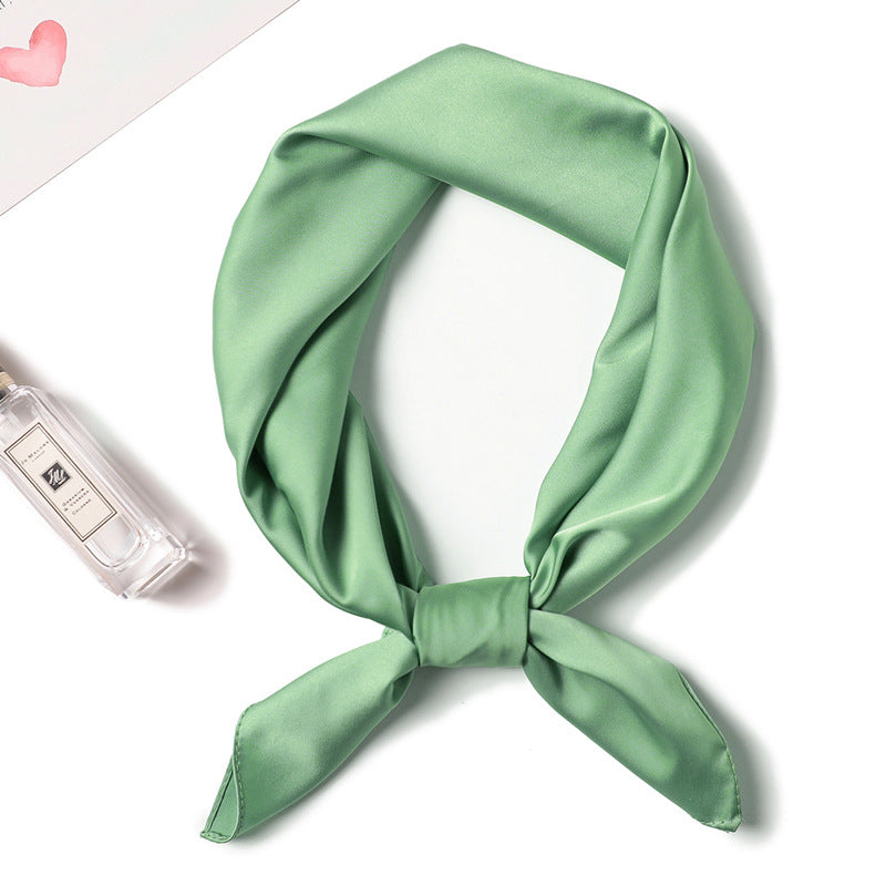 Simple solid color scarf female simulation silk small square scarf 70cm European and American basic models with shirt professional scarf kids