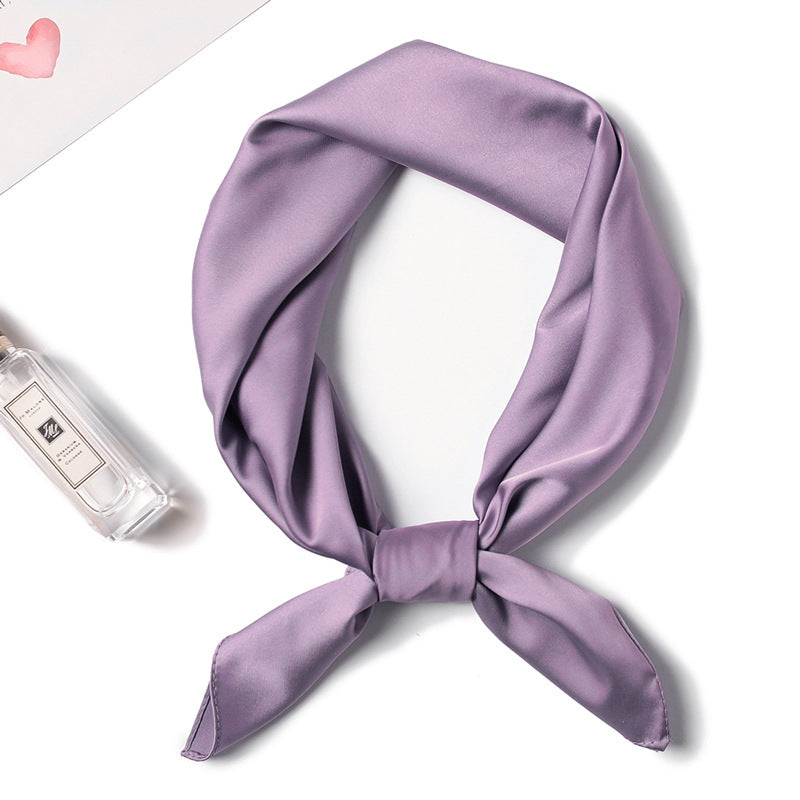 Simple solid color scarf female simulation silk small square scarf 70cm European and American basic models with shirt professional scarf kids