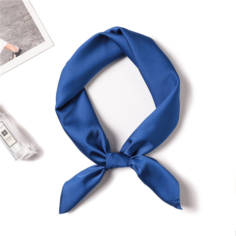 Simple solid color scarf female simulation silk small square scarf 70cm European and American basic models with shirt professional scarf kids