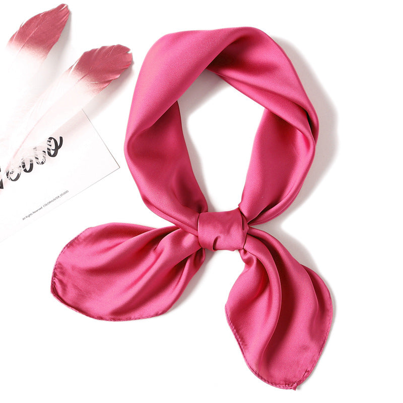 Simple solid color scarf female simulation silk small square scarf 70cm European and American basic models with shirt professional scarf kids