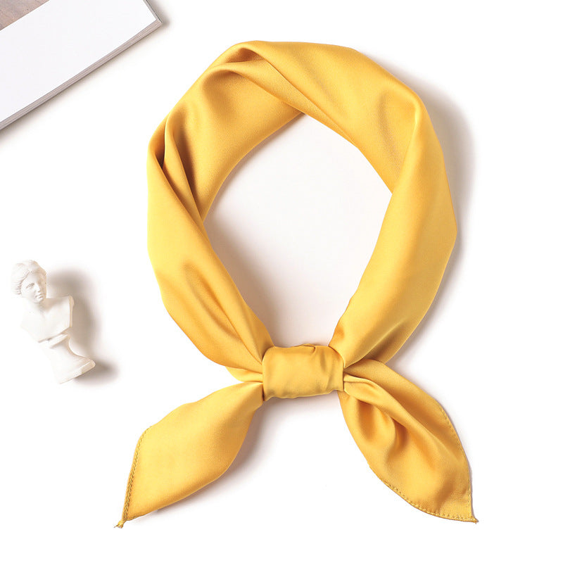 Simple solid color scarf female simulation silk small square scarf 70cm European and American basic models with shirt professional scarf kids