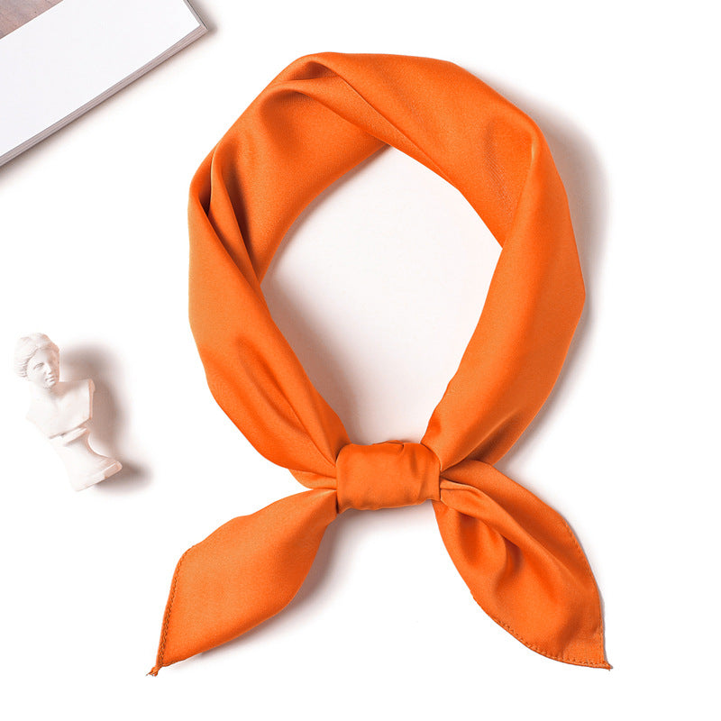 Simple solid color scarf female simulation silk small square scarf 70cm European and American basic models with shirt professional scarf kids