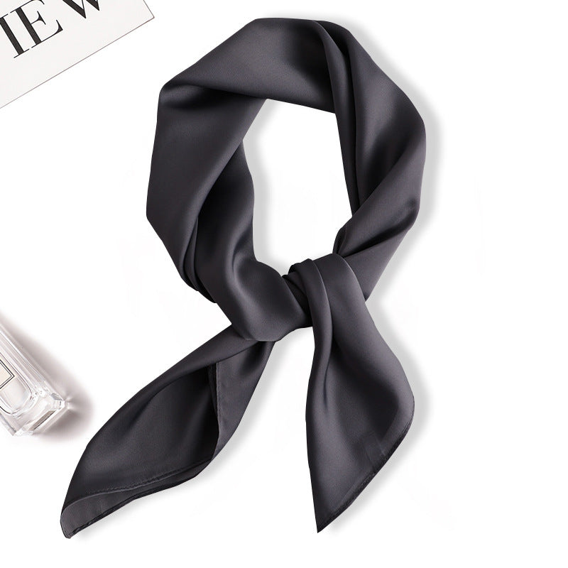 Simple solid color scarf female simulation silk small square scarf 70cm European and American basic models with shirt professional scarf kids