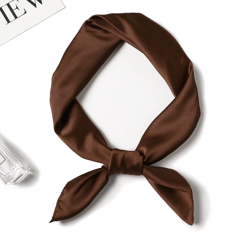 Simple solid color scarf female simulation silk small square scarf 70cm European and American basic models with shirt professional scarf kids