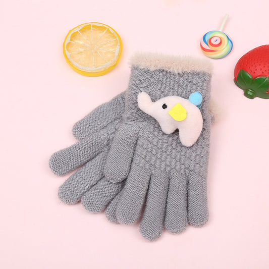 New winter touch screen children's gloves primary school cartoon men and girl knit warm plus velvet yarn gloves wholesale