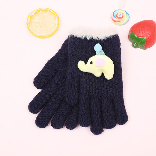 New winter touch screen children's gloves primary school cartoon men and girl knit warm plus velvet yarn gloves wholesale