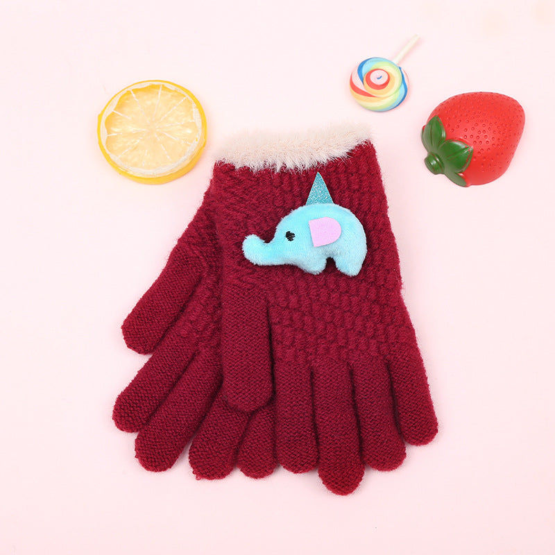 New winter touch screen children's gloves primary school cartoon men and girl knit warm plus velvet yarn gloves wholesale