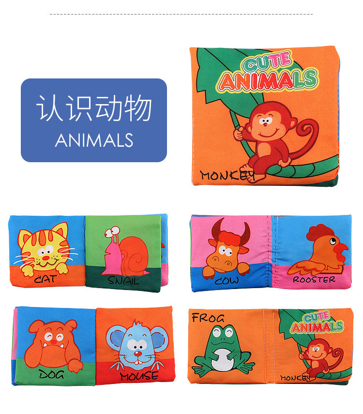 12 stereo baby cloth book Early school toys English hand palm book animal digital cognitive baby cloth foreign trade