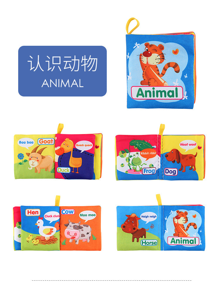 12 stereo baby cloth book Early school toys English hand palm book animal digital cognitive baby cloth foreign trade