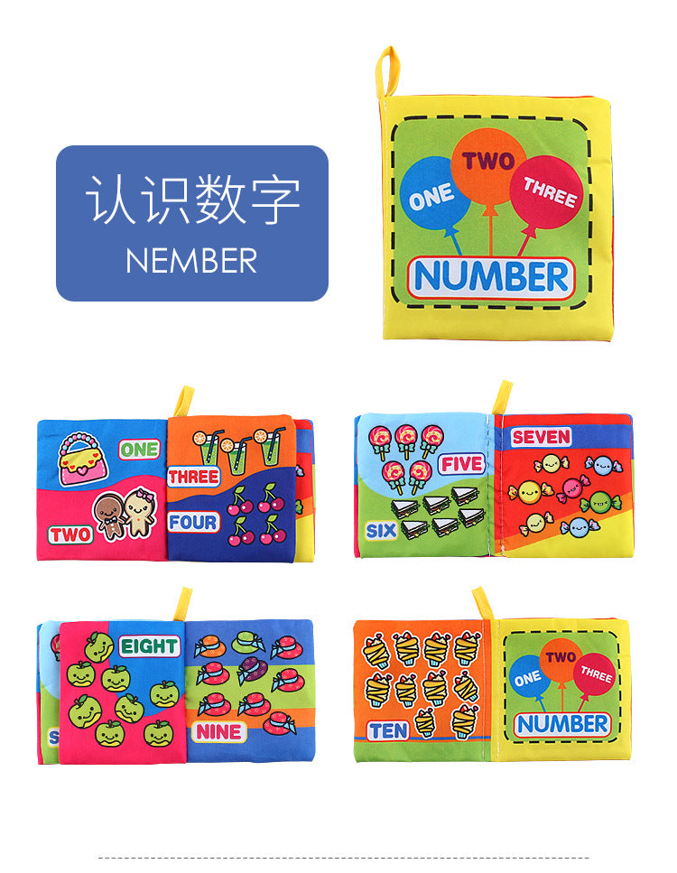 12 stereo baby cloth book Early school toys English hand palm book animal digital cognitive baby cloth foreign trade