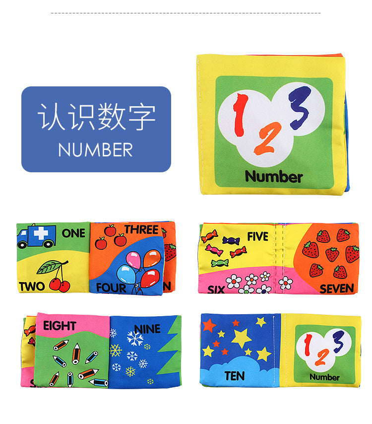 12 stereo baby cloth book Early school toys English hand palm book animal digital cognitive baby cloth foreign trade