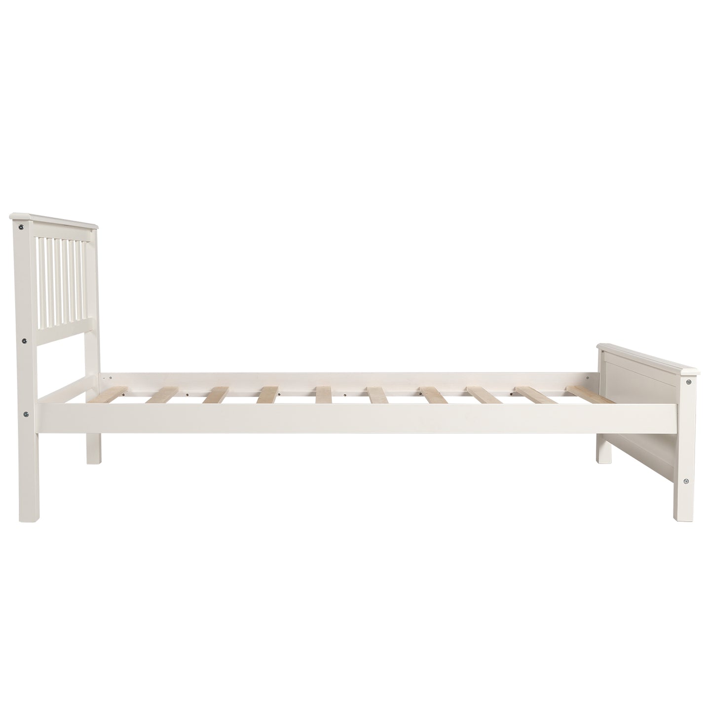 Twin Size Wood Platform Bed with Headboard,Footboard and Wood Slat Support, White