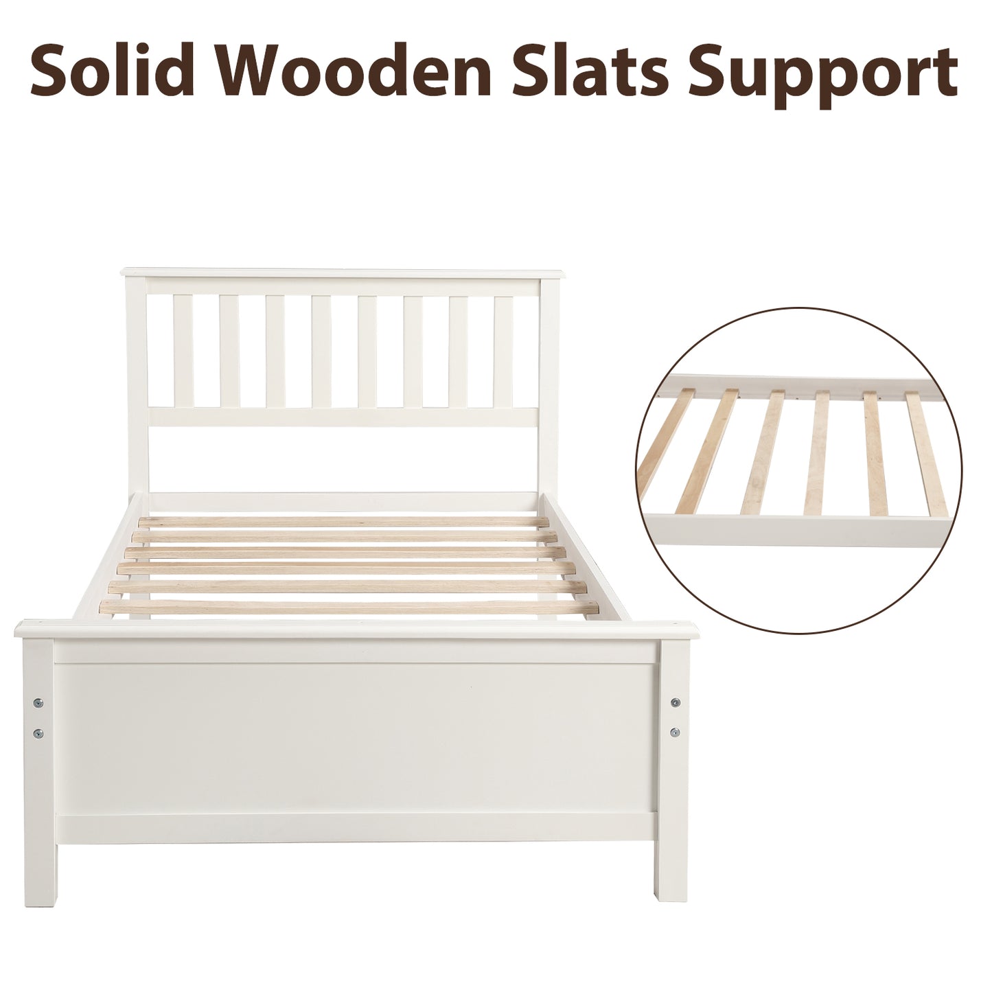 Twin Size Wood Platform Bed with Headboard,Footboard and Wood Slat Support, White