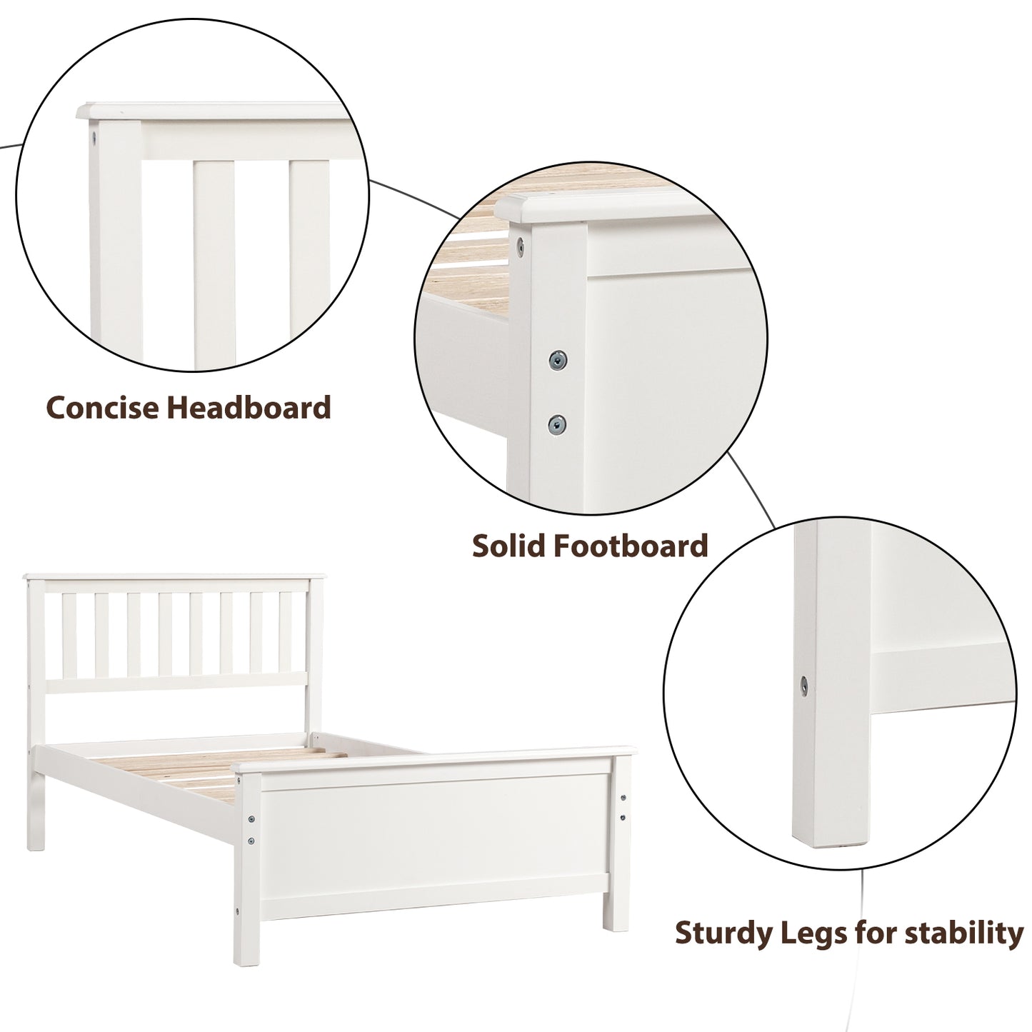 Twin Size Wood Platform Bed with Headboard,Footboard and Wood Slat Support, White