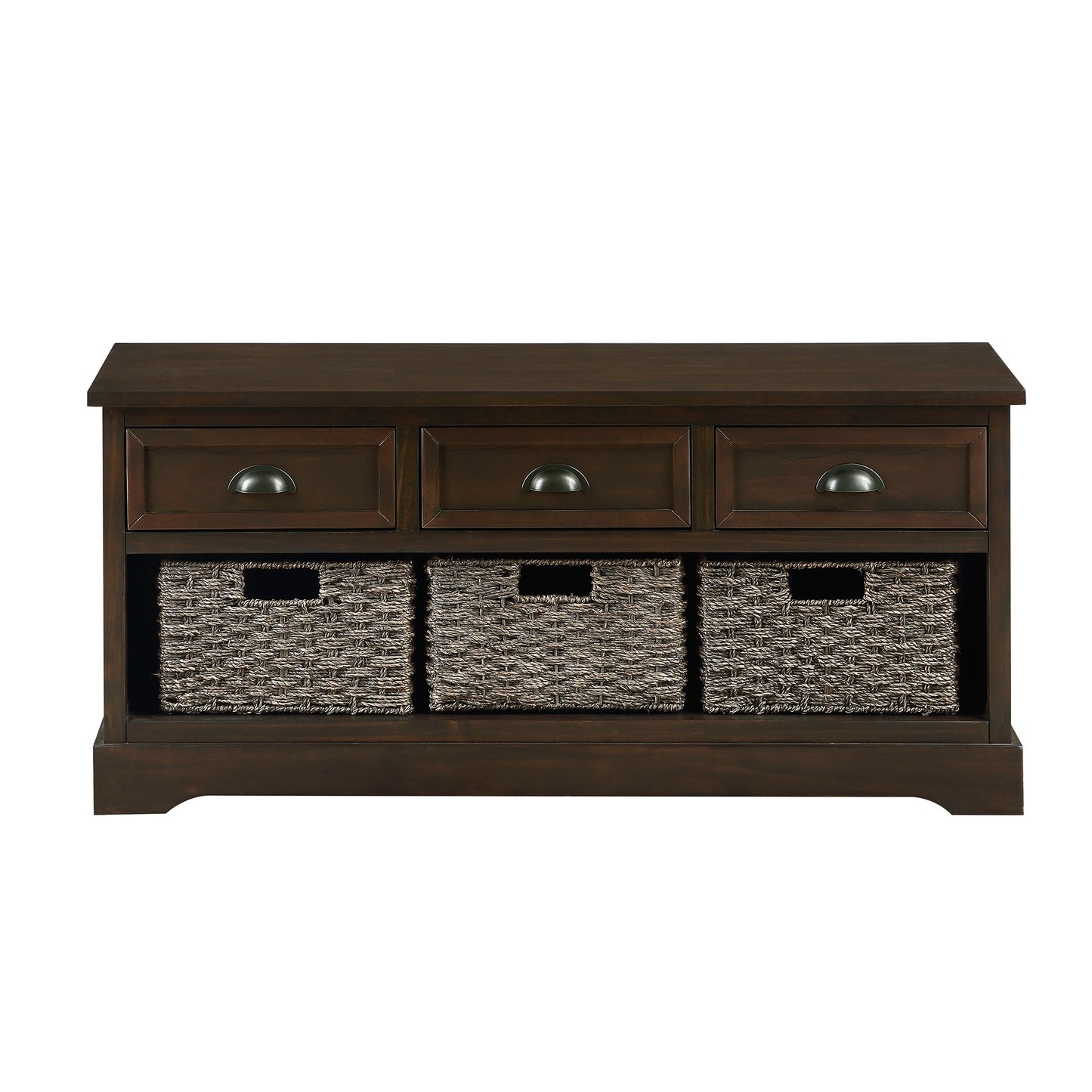 Homes Collection  Wicker Storage Bench with 3 Drawers and 3 Woven Baskets