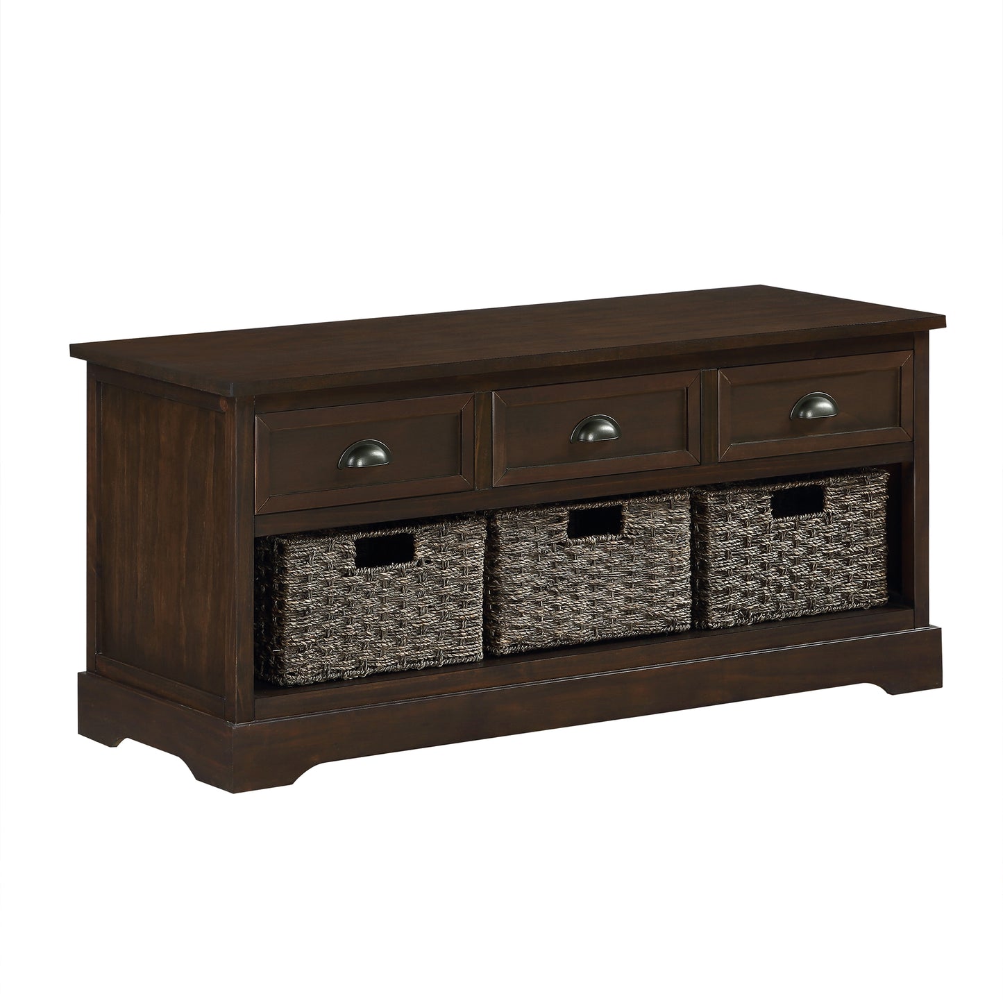 Homes Collection  Wicker Storage Bench with 3 Drawers and 3 Woven Baskets