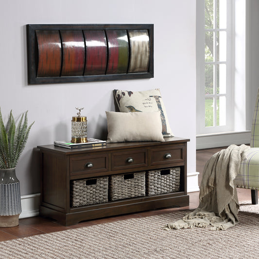 Homes Collection  Wicker Storage Bench with 3 Drawers and 3 Woven Baskets