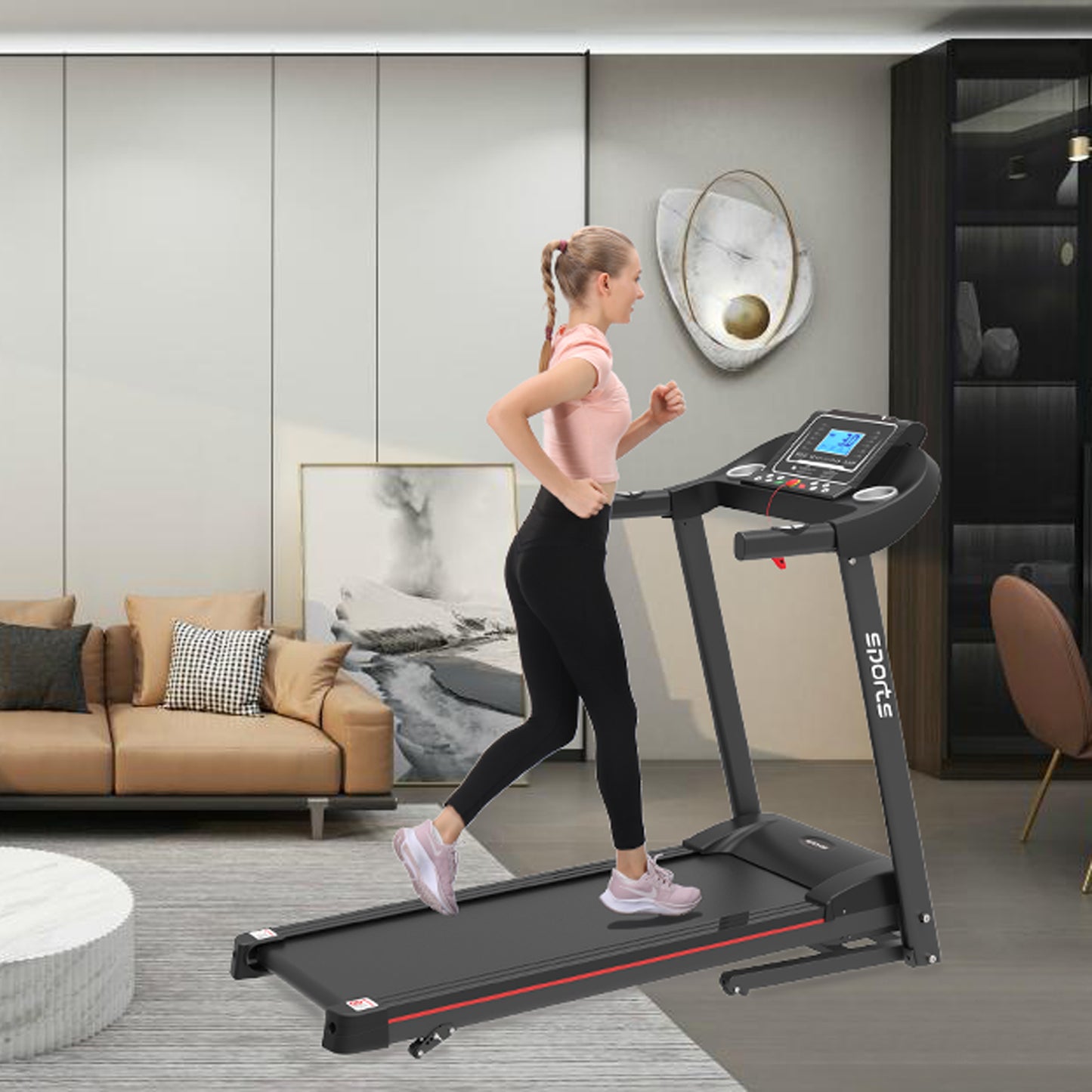 Folding Treadmill, Smart Motorized Treadmill with Manual Incline and Air Spring  MP3, Exercise Running Machine with 5& LCD Display for Home Use