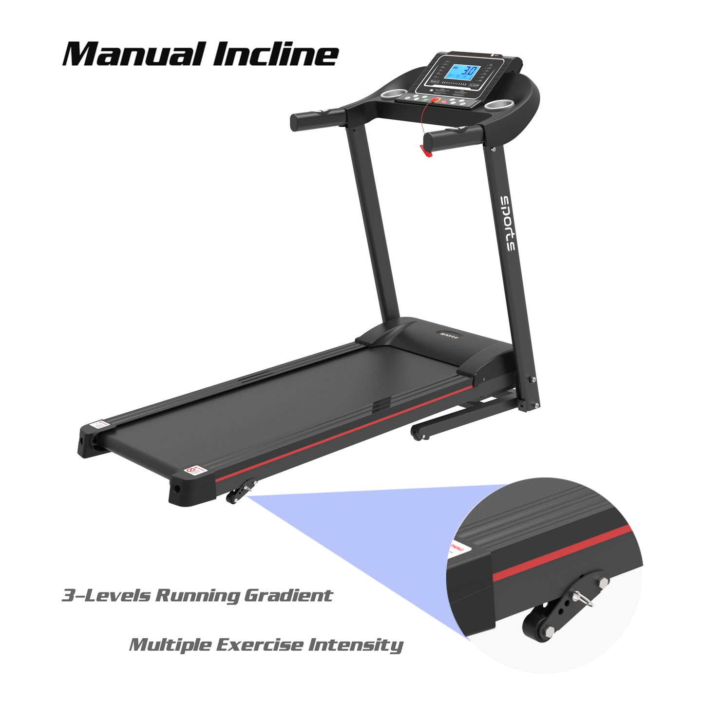 Folding Treadmill, Smart Motorized Treadmill with Manual Incline and Air Spring  MP3, Exercise Running Machine with 5& LCD Display for Home Use