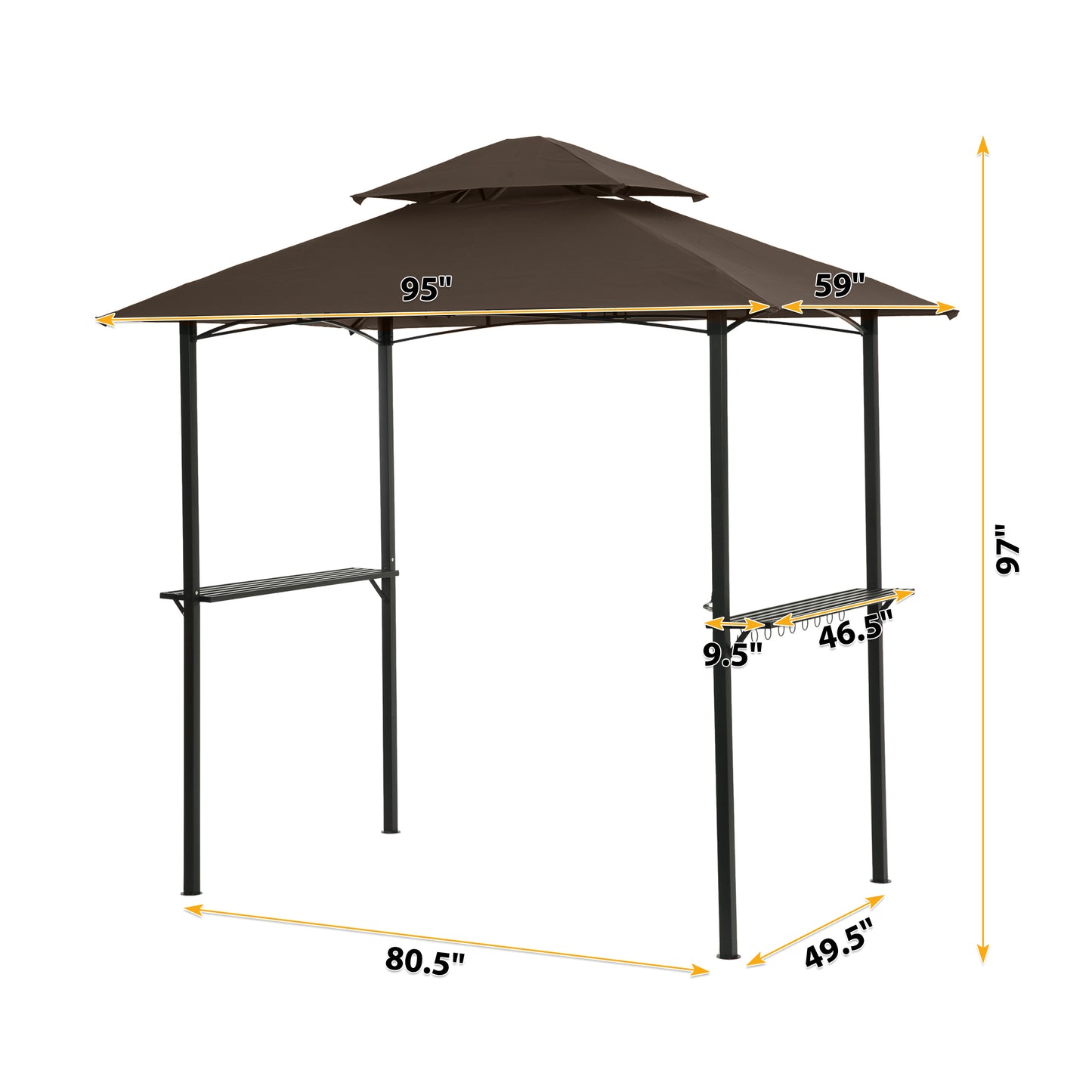 Outdoor Grill Gazebo 8 x 5 Ft, Shelter Tent, Double Tier Soft Top Canopy and Steel Frame with hook and Bar Counters, -Brown