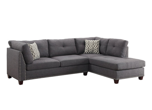 Laurissa Sectional Sofa & Ottoman (2 Pillows), Light Charcoal Linen (1Set/2Ctn) 54385