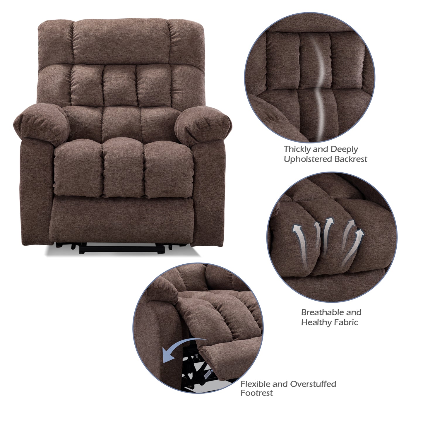 Electric lift recliner with heat therapy and massage, suitable for the elderly, heavy recliner, with modern padded arms and back, taupe