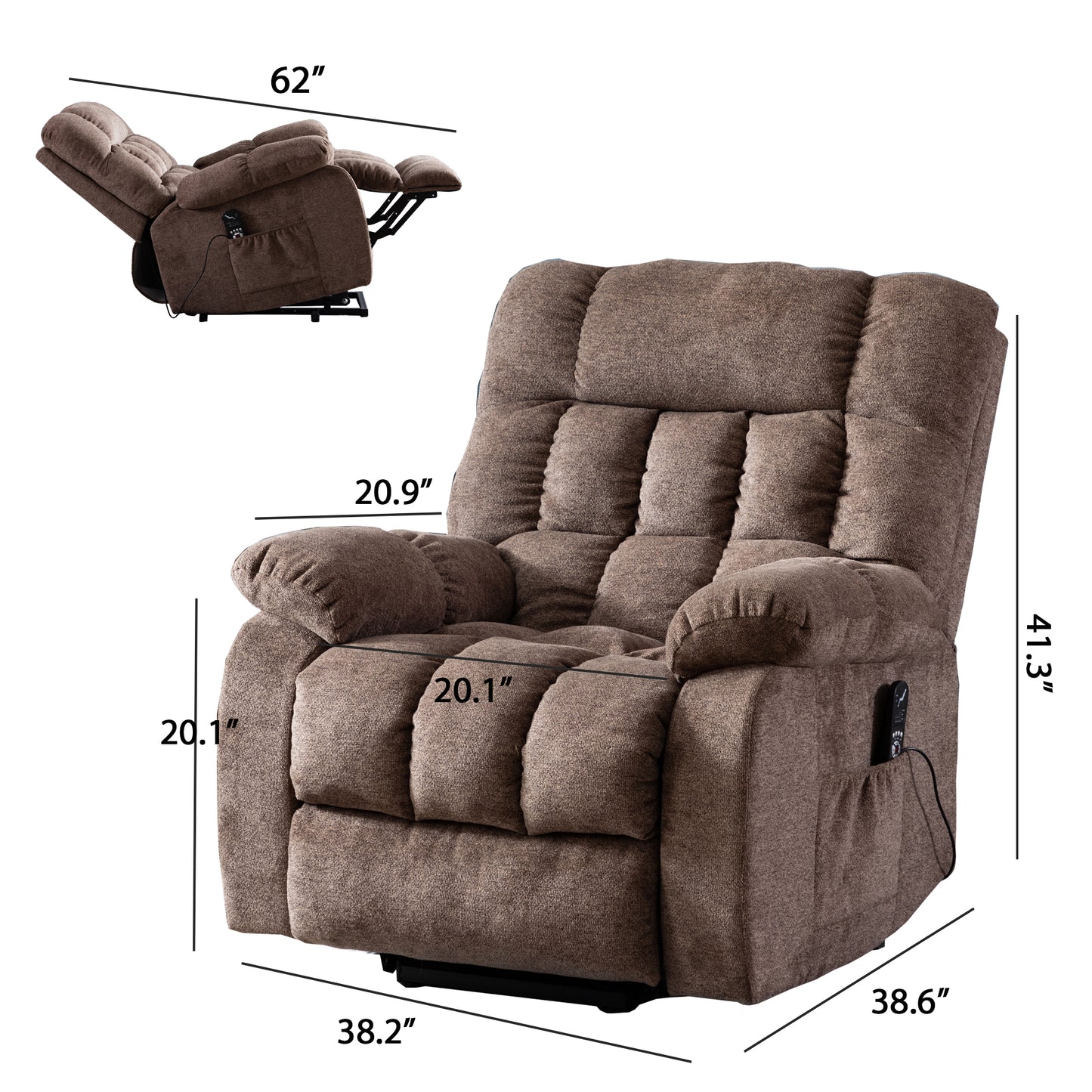 Electric lift recliner with heat therapy and massage, suitable for the elderly, heavy recliner, with modern padded arms and back, taupe