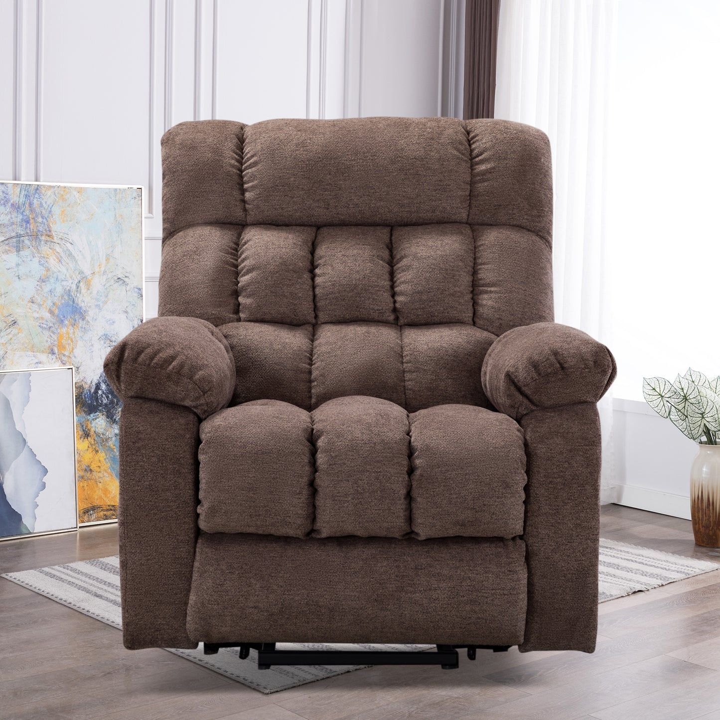 Electric lift recliner with heat therapy and massage, suitable for the elderly, heavy recliner, with modern padded arms and back, taupe