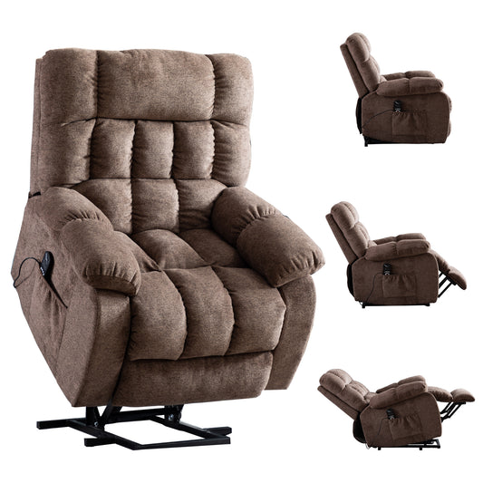 Electric lift recliner with heat therapy and massage, suitable for the elderly, heavy recliner, with modern padded arms and back, taupe