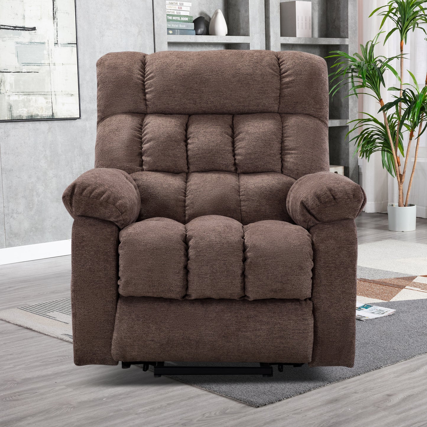 Electric lift recliner with heat therapy and massage, suitable for the elderly, heavy recliner, with modern padded arms and back, taupe