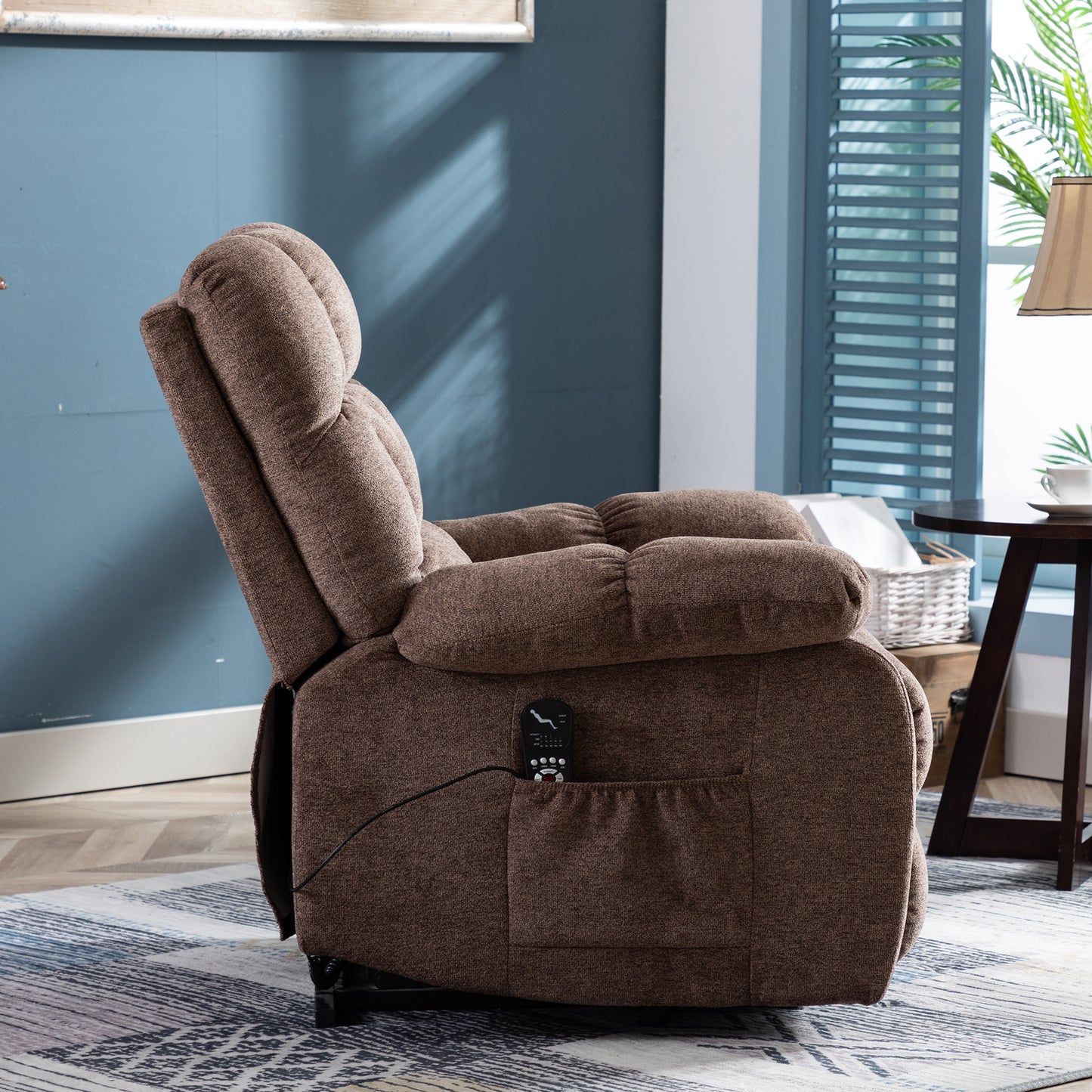 Electric lift recliner with heat therapy and massage, suitable for the elderly, heavy recliner, with modern padded arms and back, taupe