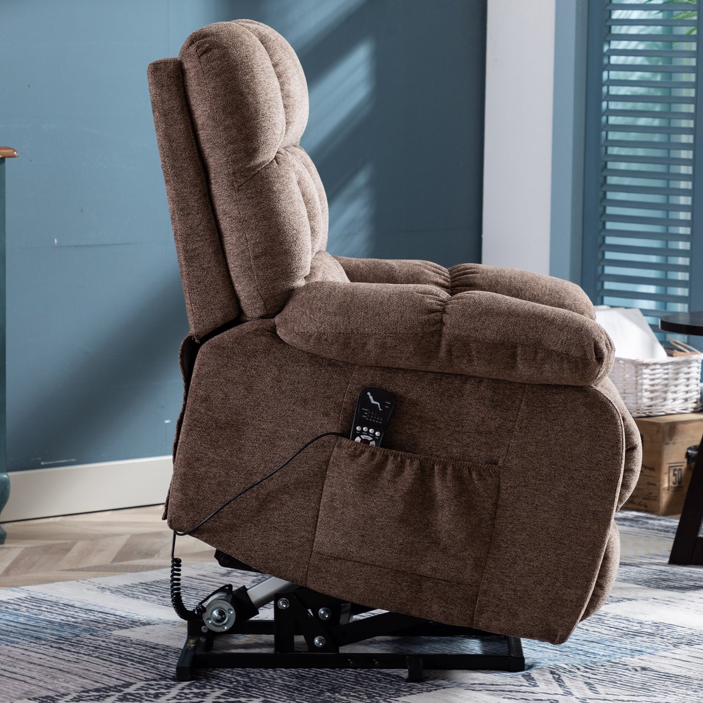 Electric lift recliner with heat therapy and massage, suitable for the elderly, heavy recliner, with modern padded arms and back, taupe