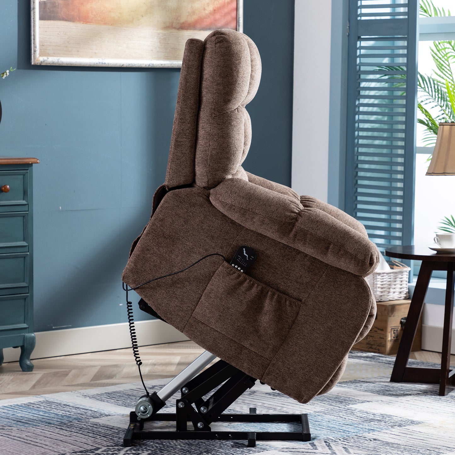 Electric lift recliner with heat therapy and massage, suitable for the elderly, heavy recliner, with modern padded arms and back, taupe