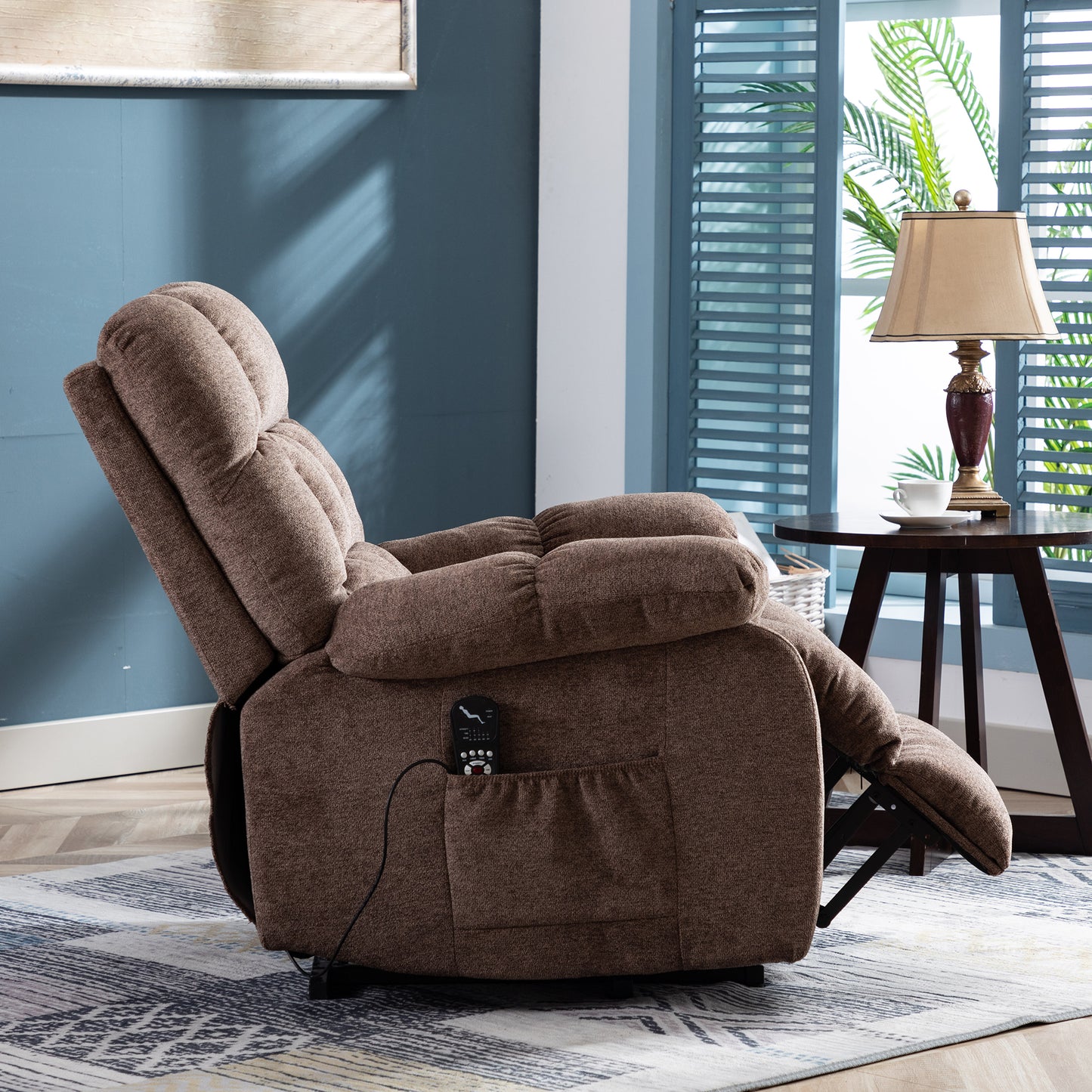 Electric lift recliner with heat therapy and massage, suitable for the elderly, heavy recliner, with modern padded arms and back, taupe