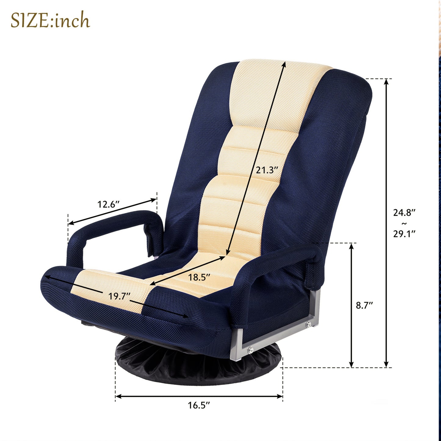 Swivel Video Rocker Gaming Chair Adjustable 7-Position Floor Chair Folding Sofa Lounger,Blue+Beige