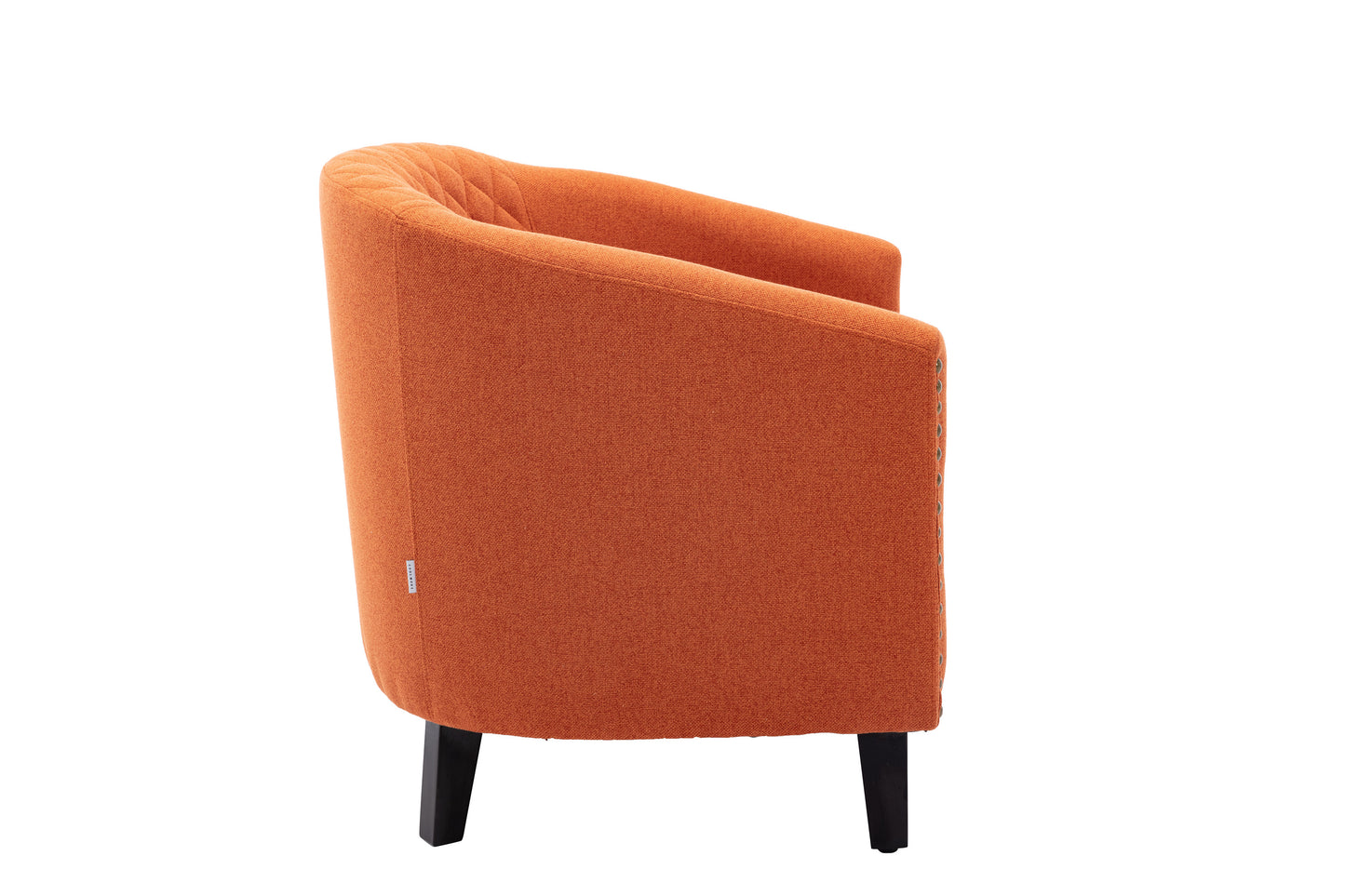 accent Barrel chair living room chair with nailheads and solid wood legs Orange  linen