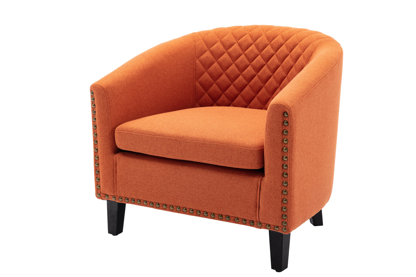 accent Barrel chair living room chair with nailheads and solid wood legs Orange  linen