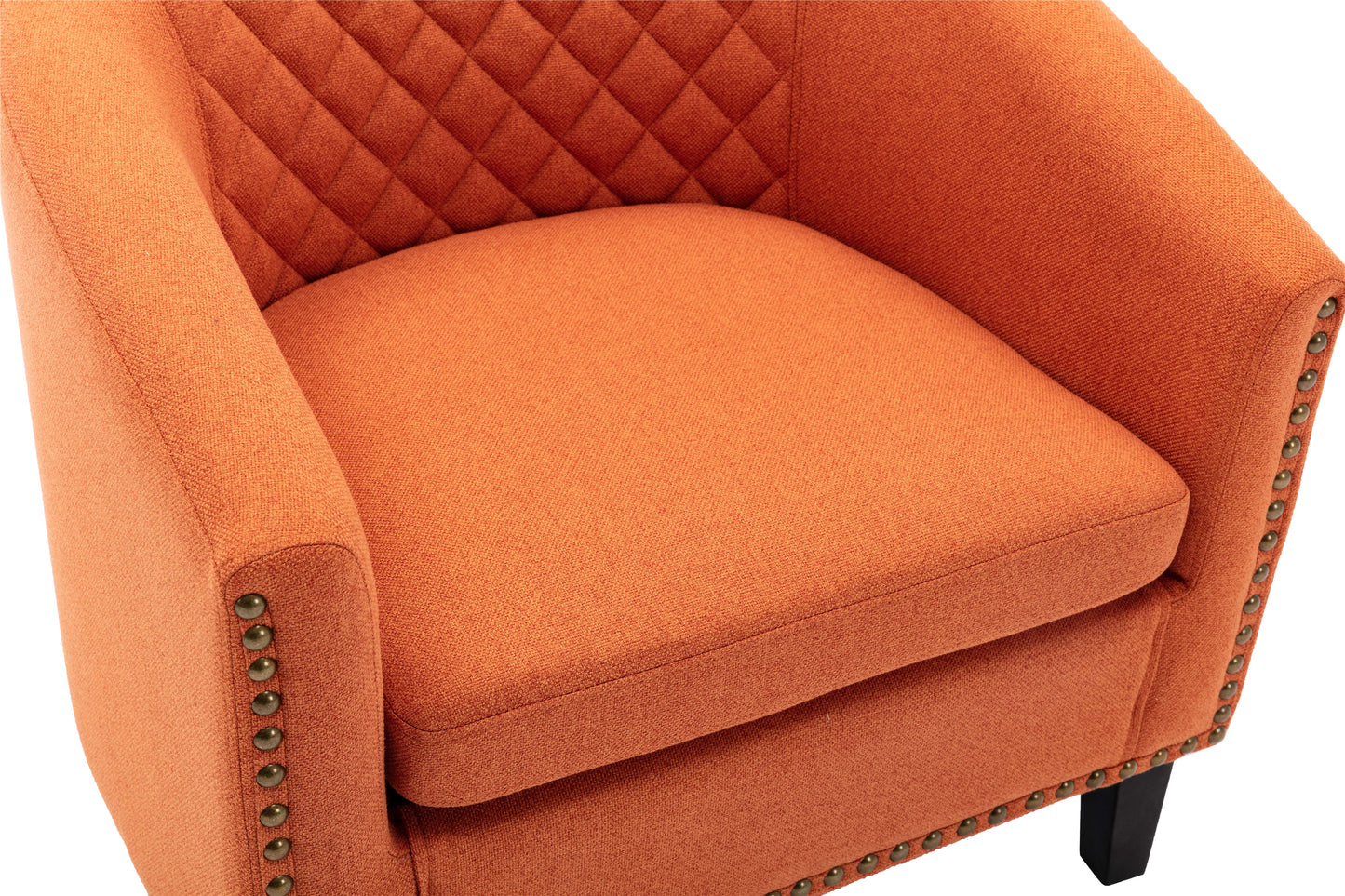 accent Barrel chair living room chair with nailheads and solid wood legs Orange  linen