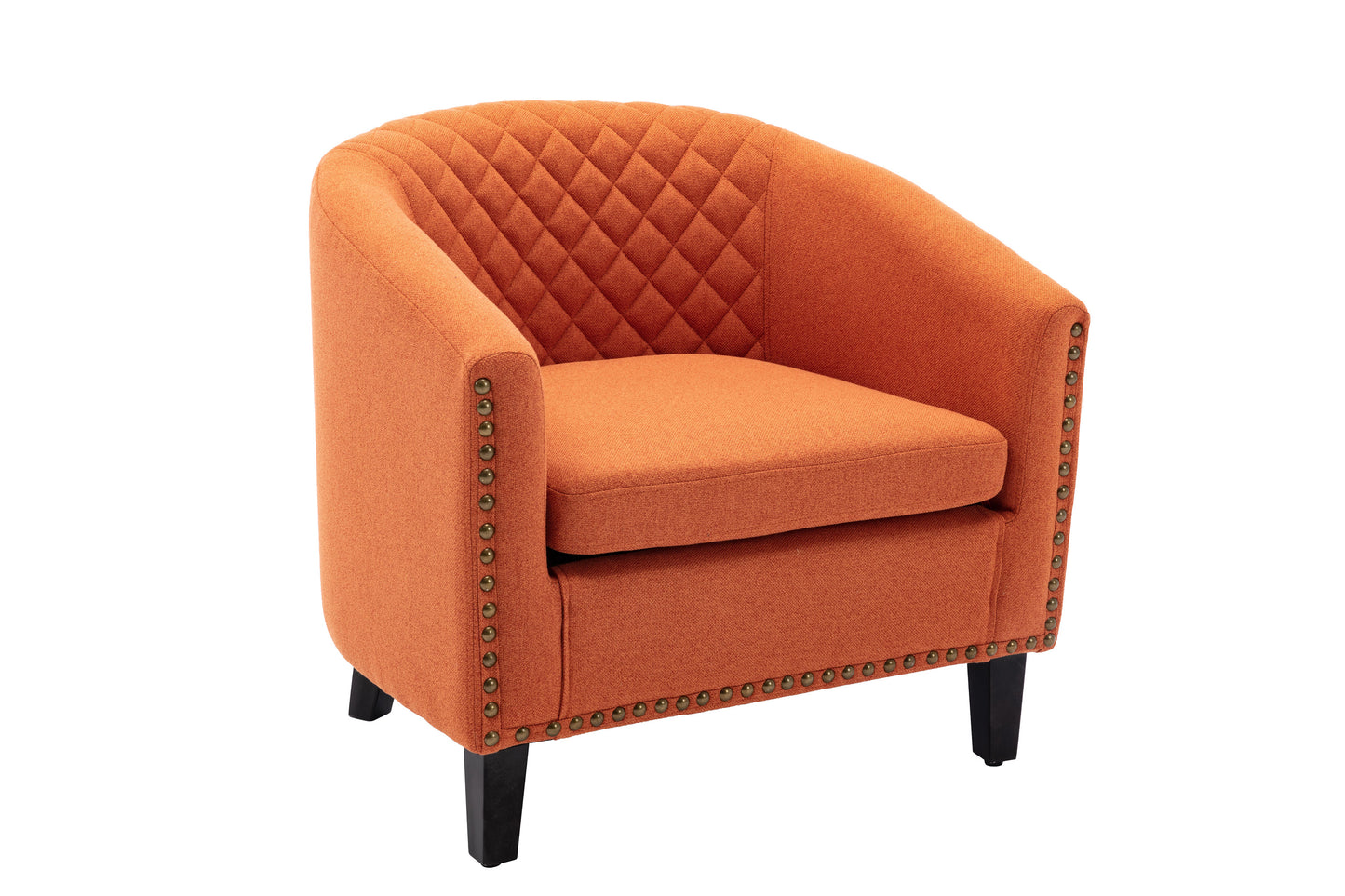 accent Barrel chair living room chair with nailheads and solid wood legs Orange  linen