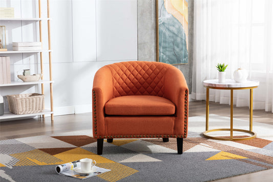 accent Barrel chair living room chair with nailheads and solid wood legs Orange  linen