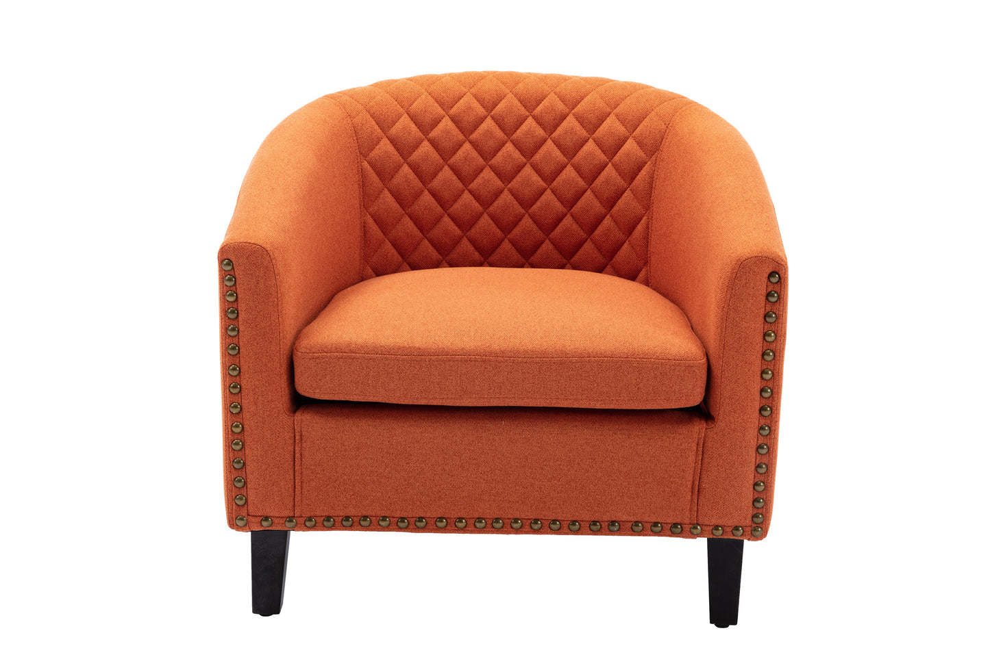 accent Barrel chair living room chair with nailheads and solid wood legs Orange  linen