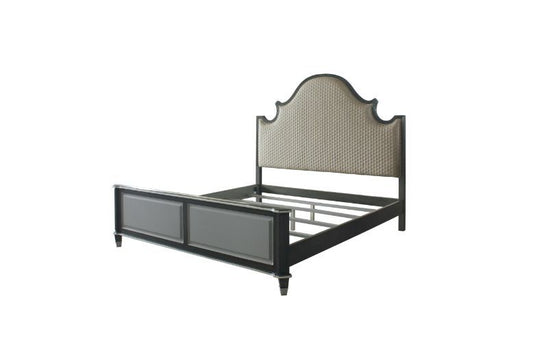 House Beatrice Queen Bed, Two Tone Beige Fabric, Charcoal & Light Gray Finish 28810Q