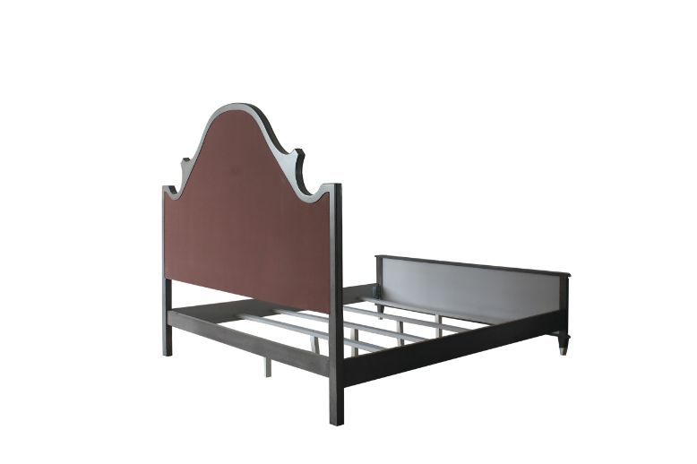 House Beatrice Queen Bed, Two Tone Beige Fabric, Charcoal & Light Gray Finish 28810Q