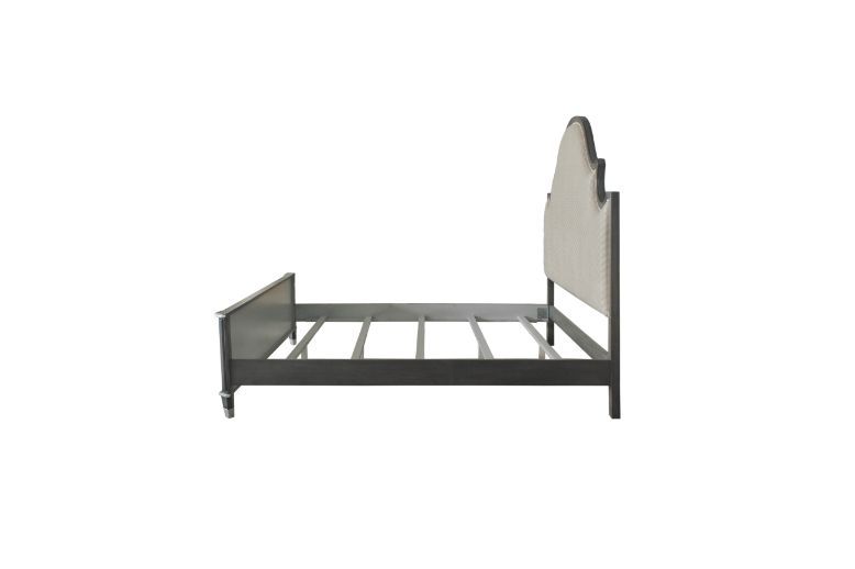 House Beatrice Queen Bed, Two Tone Beige Fabric, Charcoal & Light Gray Finish 28810Q